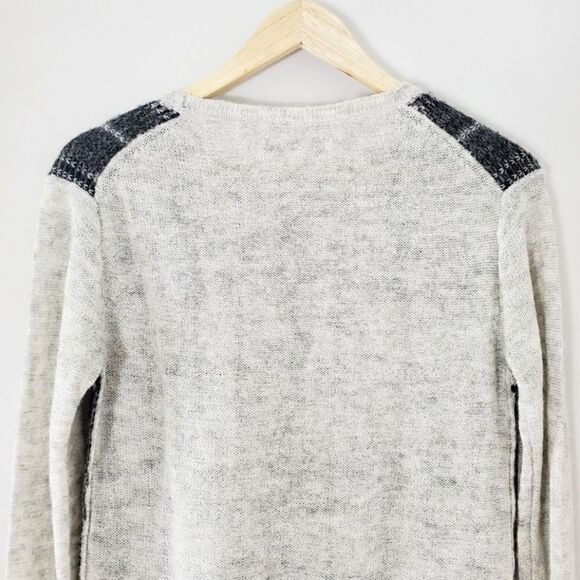 LOFT Plaid Gray Color Block Mohair Blend Crewneck Pullover Sweater Size Medium - Picture 5 of 12
